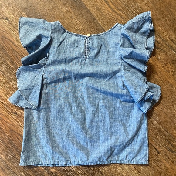 J.Crew Ruffle Chambray Boho Cottagecore Office Shabby Chic Top - Picture 4 of 4